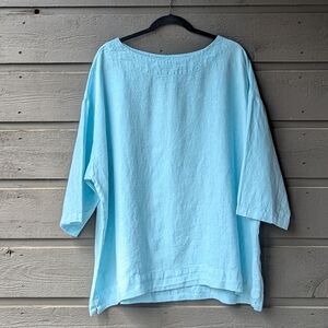 Bryn Walker 100% Linen Oversized Lagenlook Boxy Top Pastel Aqua Blue LARGE